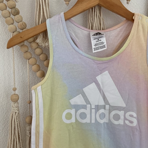 adidas romper shorts tank top iridescence ombre rainbow pink pastel girl M 10/12 - Picture 4 of 13